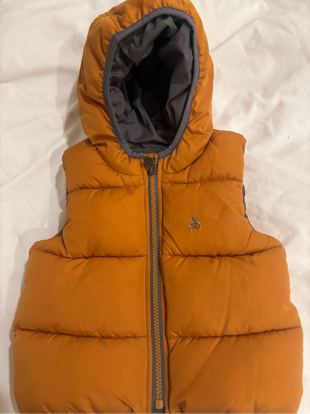GAP Kids Hooded Puffer Vest - Orange with Gray Trim